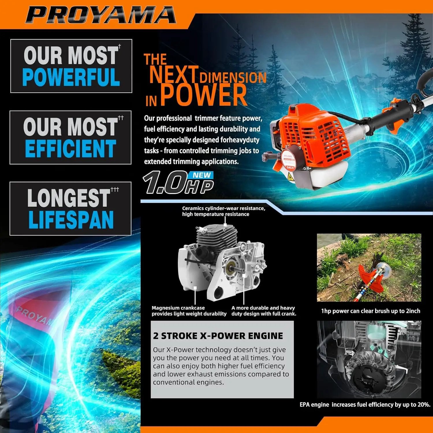 PROYAMA 26cc Weed Eater/Wacker Gas Powered, 2-Cycle Gas String Trimmer/Edger, 3 in 1 Brush Cutter with 17’’ Cutting Path, Grass Trimmer Light Weight by GreenHaven Gardens