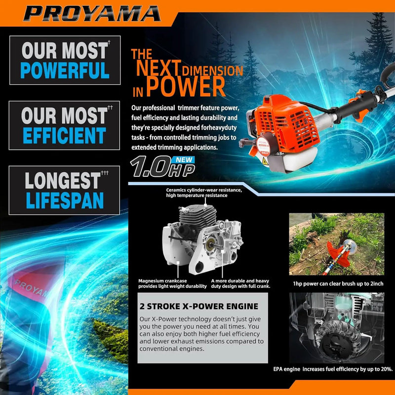 PROYAMA 26cc Weed Eater/Wacker Gas Powered, 2-Cycle Gas String Trimmer/Edger, 3 in 1 Brush Cutter with 17’’ Cutting Path, Grass Trimmer Light Weight by GreenHaven Gardens