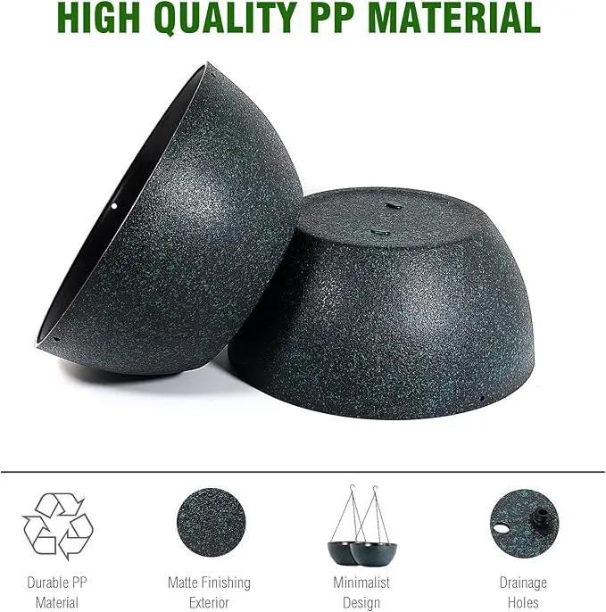 WOUSIWER 13 inch 2 Pack Large Hanging Planters for Indoor Outdoor Plants with Drainage Holes and Chain, Round Hanging Flower Pots for Garden Home Porch Decor, Black with Green Speckles by GreenHaven Gardens