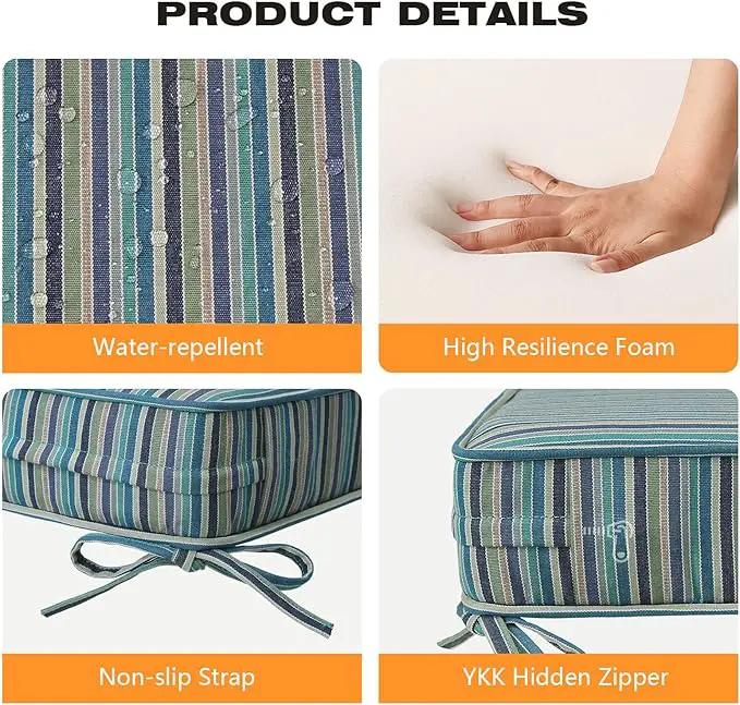 Sunbrella Square Corner Seat Cushions, 19" x 19" x 3", Set of 4, Indoor Outdoor Water Repellent Universal Chair Pads with Ties for Patio Furniture, Garden Dining Chairs, Swell Turquoise by GreenHaven Gardens