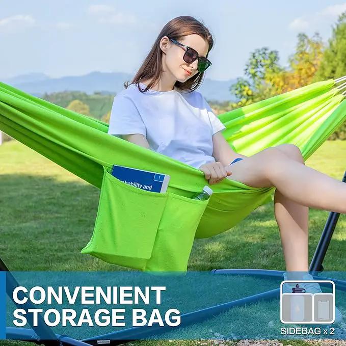 PNAEUT Double Hammocks with Stand for Outside, Portable Space Saving Heavy-Duty Steel Stand for Indoor Outdoor Patio with Carrying Bag, 450 lbs Capacity (Green) by GreenHaven Gardens
