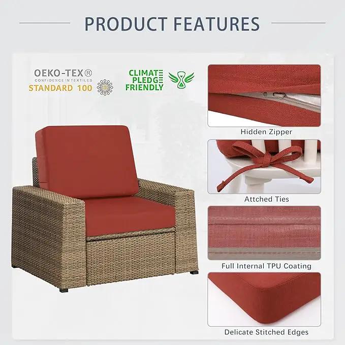 Favoyard Outdoor Deep Seat Cushion Set, 24 x 24 Inch Rainproof & 3-Year Fade Resistant Patio Furniture Cushions, Removable Seat Bottom & Back Cushion Covers with Ties for Chair, Sofa, Couch, Red by GreenHaven Gardens