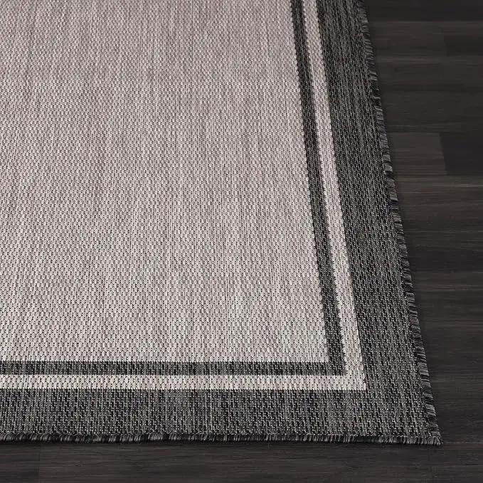 CAMILSON Indoor Outdoor Rug, 8x10 Bordered Gray Modern Area Rugs for Indoor and Outdoor Patios, Kitchen and Hallway Mats, Washable Porch Deck Outside Carpet (Bordered Grey, 8 x 10) by GreenHaven Gardens