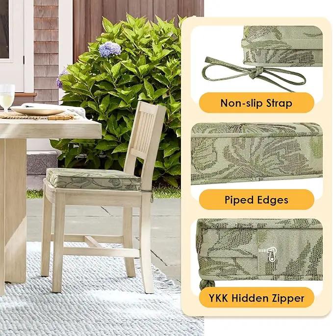 Outdoor Square Corner Seat Cushion, 18.5"x16"x3", Set of 4, Non Slip Seat Cushion Pads with Removable Cover for Patio Furniture, Garden Yard Lawn, Dark Green Vine by GreenHaven Gardens