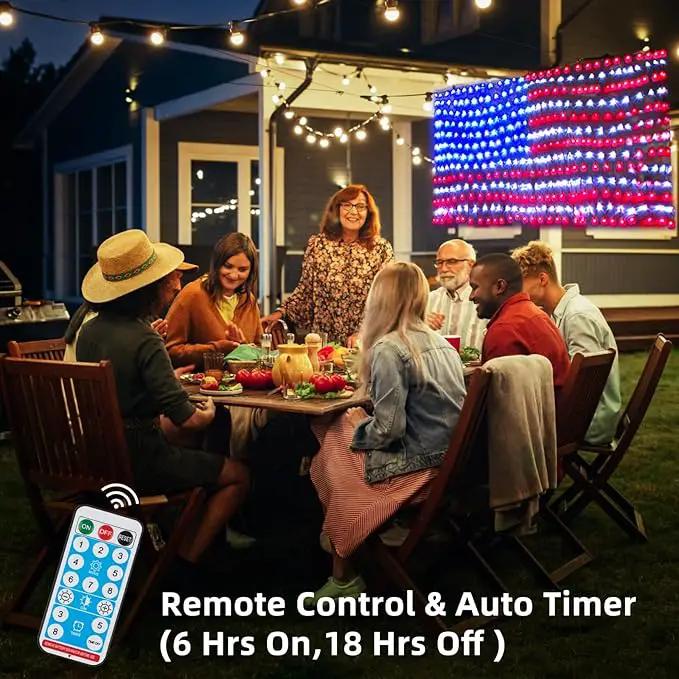 Solar American US Flag Lights [Solar & USB 2 Power Way], 420 LEDs Waterproof USA Net Lights, 6.75 FT x 3.53 for Garden, 4th of July, Independence Day Decoration by GreenHaven Gardens