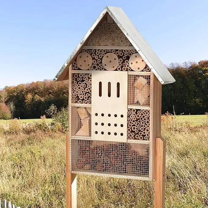 antiai Extra Large Wooden Insect House with Stakes,Wood Mason Bee Butterfly House,Insect Hotel,an Outdoor Bamboo Habitat for Ladybugs Live,Bee Box,Butterfly Habitat for Garden and Yard,30" H x15 W by GreenHaven Gardens