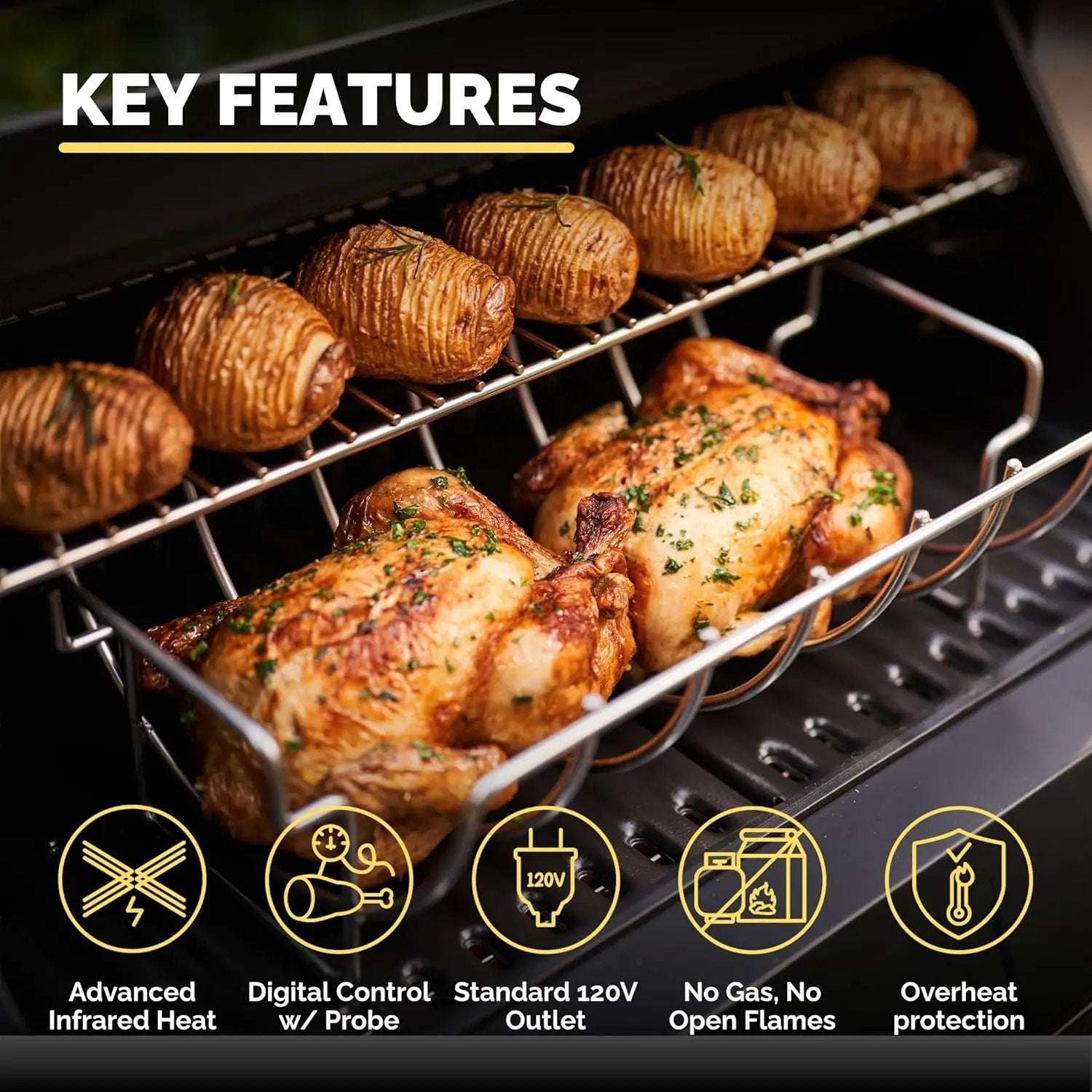 Turbo E Outdoor Electric Grill by PLUGNGRILL - High-Power 1700W Infrared Grill Technology - 24-Inch Smart BBQ Grill with Probe & Digital Display for Precise Cooking & Searing (Turbo E Complete Bundle) by GreenHaven Gardens