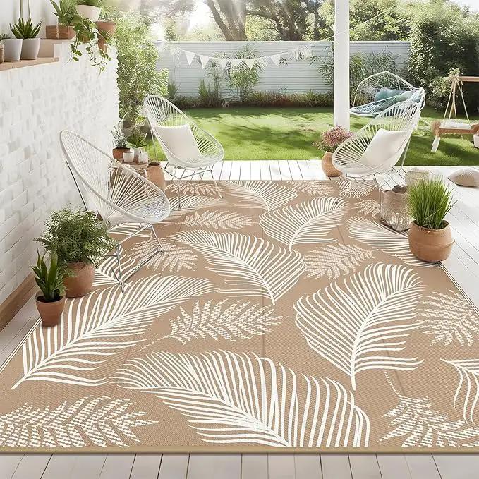 Pauwer Waterproof Outdoor Rug 10x14, Reversible Plastic Straw Patio Camping Rug, Indoor Outdoor RV Mat Carpet for Deck, Camper, Porch, Balcony, Backyard, Picnic, Leaf Brown by GreenHaven Gardens