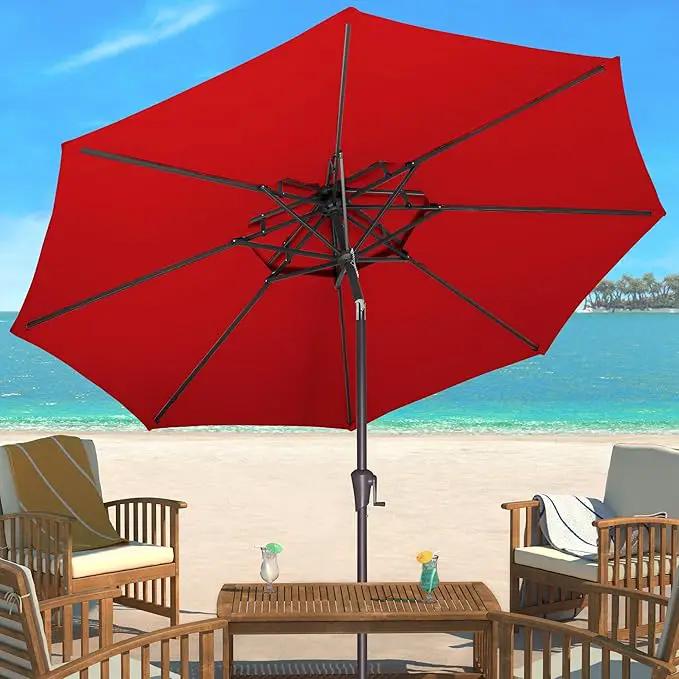 9ft Outdoor Patio Umbrella - 2 Tiers Table Umbrella Waterprool UV Protection, Sombrillas de Patio with Push Button Tilt&Crank, Sun Umbrella for Pool, Porch, Garden, Backyard(Red) by GreenHaven Gardens