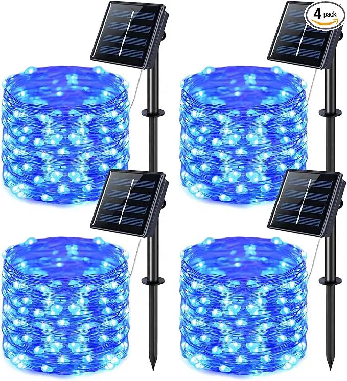 JMEXSUSS 4 Pack 100 LED Solar Fairy Lights, 33ft Blue Solar String Lights Outdoor Waterproof, 8 Modes Copper Wire Solar Twinkle Lights for Patio Garden Yard Tree Christmas Halloween Decor by GreenHaven Gardens