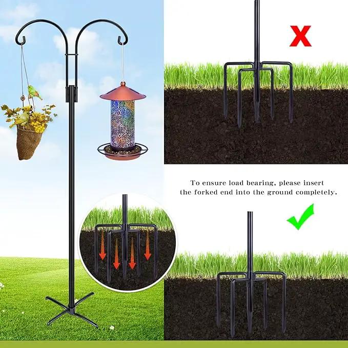 XDW-GIFTS Double Shepherds Hooks for Outdoor, 2-Pack Heavy Duty Garden Pole for Hanging Bird Feeder, Plant Baskets, Solar Light Lanterns, Garden Plant Hanger Stands with 5 Base Prongs by GreenHaven Gardens