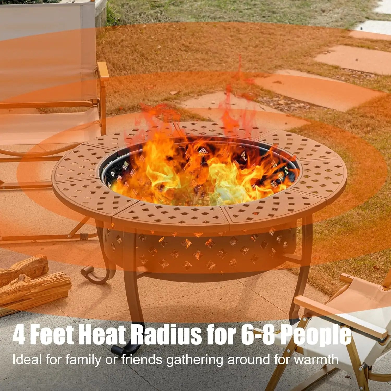36 Inch Fire Pit with 2 BBQ Grills, Wood Burning Fire Pits for Outside with Lid & Fire Poker, BBQ& Outdoor Firepit & Round Metal Table 3 in 1 for Patio, Picnic, Party by GreenHaven Gardens