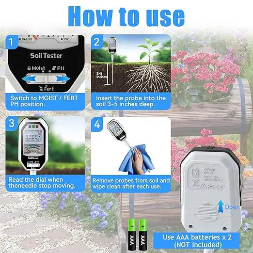Soil Moisture Meter, 7-in-1 Soil PH Tester/Soil Moisture/Fertility with Removable Probe, LCD Display Air Temp/Air Humidity/Sunlight Intensity/BGR Spectral for Plants Garden, Lawn,Indoor Outdoor Plants by GreenHaven Gardens