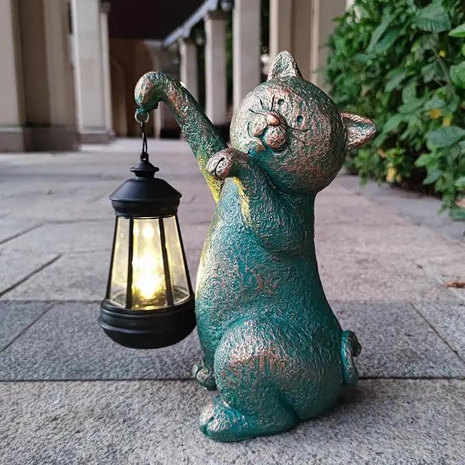 JOYBEE Garden Statues Cat with Solar Lantern Outdoor Decor-Cat Solar Figurines Lights Decorations for Patio Yard Lawn Ornaments-Gifts for Birthday Easter Housewarming by GreenHaven Gardens