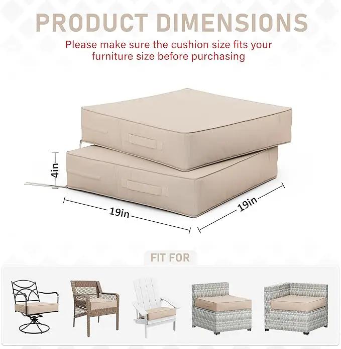 Patio Chair Cushions 19 X 19 X 4 Inch Waterproof Outdoor Seat Cushions for Patio Furniture, Outdoor Sofa Couch Pads with Ties & Handle, Set of 2, Sand by GreenHaven Gardens