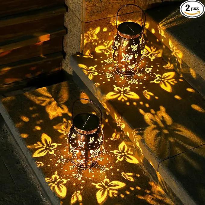 2 Pack Solar Lantern Butterfly Solar Outdoor Waterproof Hanging Metal Solar Powered Patio Lanterns Garden Solar Lights Outdoor Decorative Gifts for Women by GreenHaven Gardens