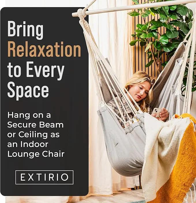 Hanging Hammock Chair Swing – Hanging Chair Outdoor & Indoor - Hammock Swing Chair – Quick & Easy Setup with Hardware Kit – Durable & Spacious Full Body Support – Holds 440 Lbs by GreenHaven Gardens