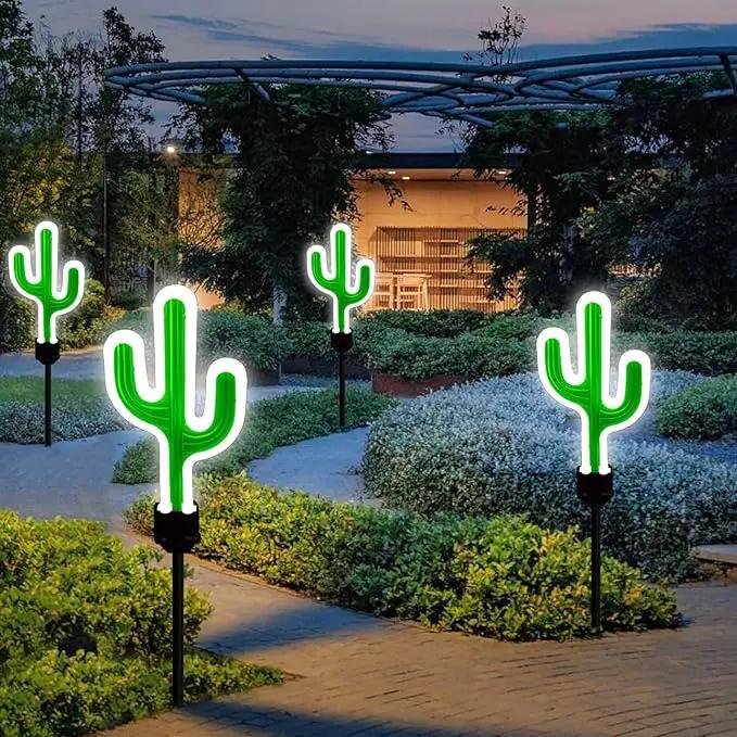 Solar Cactus Neon Lights Outdoor Decor- 2 Pack 41.3 in Gifts for Mom Woman, Garden Stake Decorative LED Lights Waterproof Path Lighting for Christmas Yard Lawn Patio Walkway Driveway Sidewalk Decor by GreenHaven Gardens