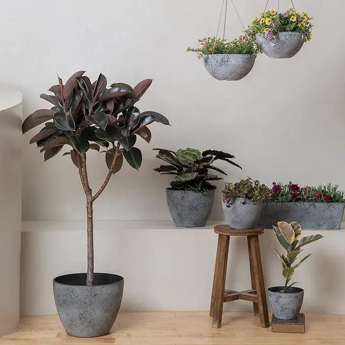LA JOLIE MUSE 14.2/11.3/8.6 Inch Planters,Set of 3 Indoor/Outdoor Round Planters,Grey Tree Planters,Plant Container with Drain Holes,Flower Pots for Patio and Deck by GreenHaven Gardens