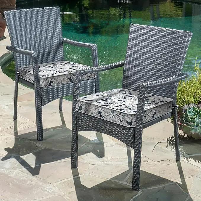 LVTXIII Patio Chair Cushions 19"x19"x3", Water-Repellent Outdoor Seat Cushions for Patio Furniture, Square Chair Pads with Ties for Home Garden Decoration, Set of 2, Damask Lapis by GreenHaven Gardens