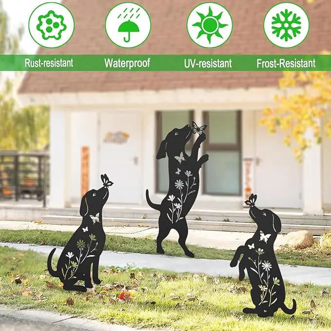 Metal Dog Statues for Garden,3 Pack Silhouette Beagle Garden Decor for Outside,Outdoor Dog Decor by GreenHaven Gardens