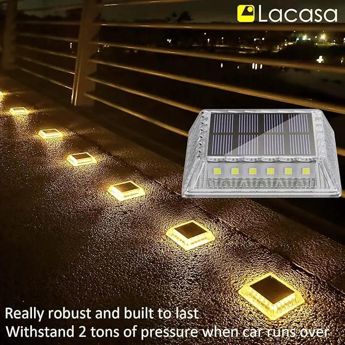 Lacasa Solar Deck Lights, 8 Pack 30LM LED Dock Lights Warm White 2700K, Outdoor Solar Powered Step Lights Light up All Night IP68 Waterproof Auto ON/Off for Garden Stairs Driveway Pathway Lighting by GreenHaven Gardens