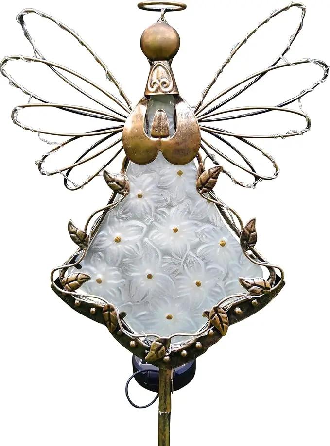 Angel Solar Lights Garden Stake Outdoor-38Inch Metal&Glass Solar Angel Stake Grave Decorations for Cemetery-Perfect as Angel Remembrance Gifts & Sympathy Gifts Decorations（Bronze） by GreenHaven Gardens