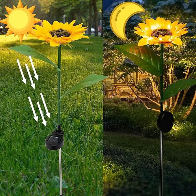 Dazzle Bright Sunflower Shape Solar LED Lights, 2 Pack Garden Waterproof Decorative with Stake for Outdoor Yard Pathway Outside Patio Lawn by GreenHaven Gardens
