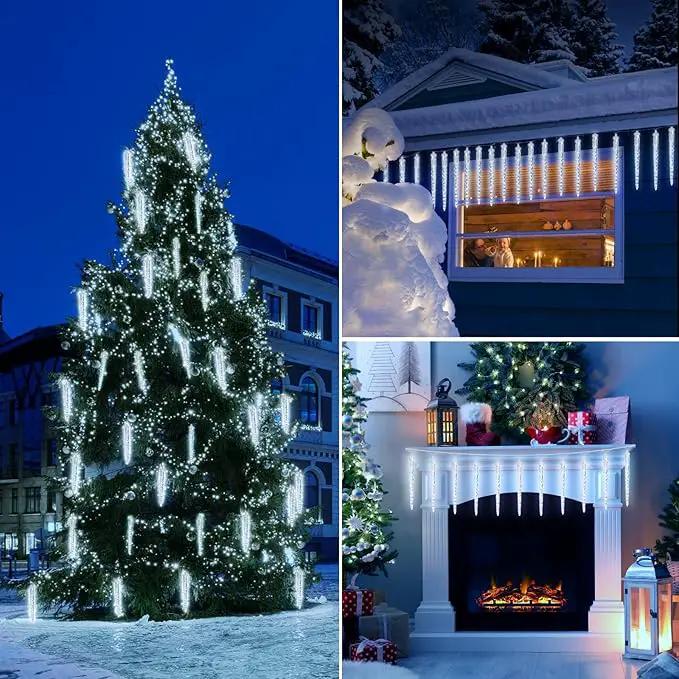 Christmas Icicle Lights Outdoor, 10Ft Meteor Shower Lights with 10 Ice Shaped Tube, Snowfall Shooting Star Light Effect, Falling Crystal Christmas Decorations for House Eave Roofline, Cool White by GreenHaven Gardens