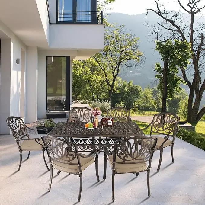 Outvita 59inch Patio Dinning Table, Outdoor Cast Aluminum Large Rectangle Table with Umbrella Hole and Antique Design for Backyard Pool Balcony Deck by GreenHaven Gardens