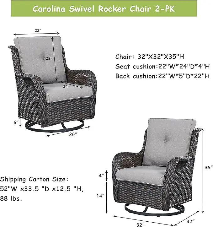 Outdoor Patio Swivel Rocker Chairs - Wicker Rattan Patio Swivel Rocking Chairs Set of 2 with High Back,Deep Seating and Comfort Cushions for Deck Porch Garden,rown/Grey by GreenHaven Gardens