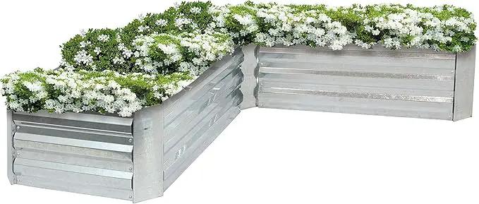 Sunnydaze 11.75" H Raised Metal Garden Bed - Galvanized Raised Garden Bed Outdoor for Vegetables and Flowers - Silver - L-Shaped by GreenHaven Gardens