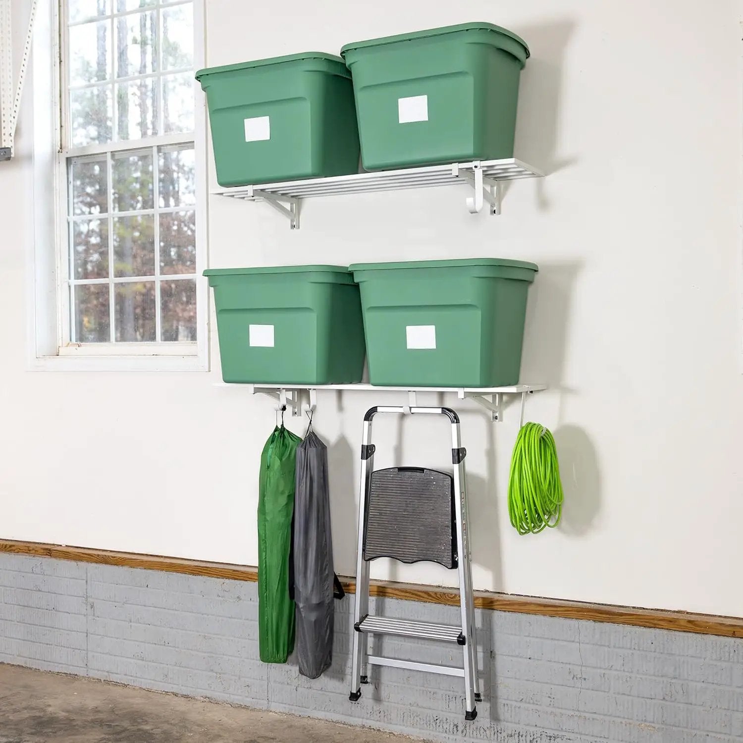 StoreYourBoard 2-Pack Heavy Duty Wall Shelves – Wall-Mounted Garage Storage Shelving and Organization for Sheds, Closets, or Utility Rooms – Holds 200 lbs, 1ft x 4ft, White by GreenHaven Gardens