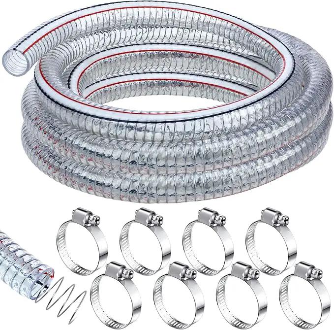 Frienda Heavy Duty Steel Wire Flexible Tubing with Fasteners PVC High Pressure Drain Hose Tube Pond Tubing Clear Wire Reinforced for Pond Bilge Pump Vacuum Suction Hose(24.6 Ft, 1 Inch Id) by GreenHaven Gardens