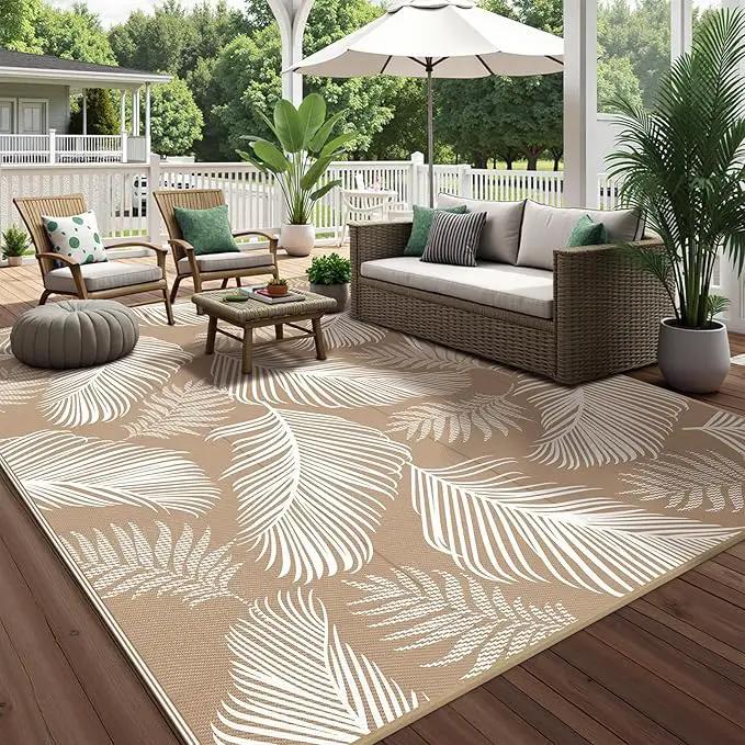 Pauwer Waterproof Outdoor Rug 9x12, Reversible Plastic Straw Patio Camping Rug, Indoor Outdoor RV Mat Carpet for Deck, Camper, Porch, Balcony, Backyard, Picnic, Leaf Brown by GreenHaven Gardens