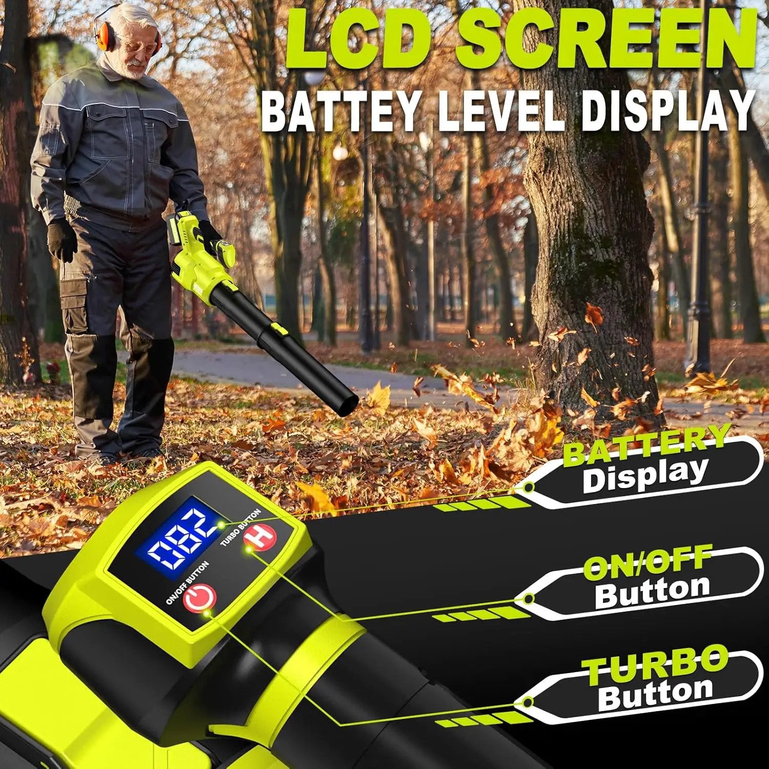 SILVEL Cordless Leaf Blower with 2x6.0Ah Battery and Quick Charger, 750CFM (250MPH) High Power Turbo Leaf Blowers with LCD Screen/Variable Speeds for Lawn Care, Patio, Dust, Blowing Leaves by GreenHaven Gardens