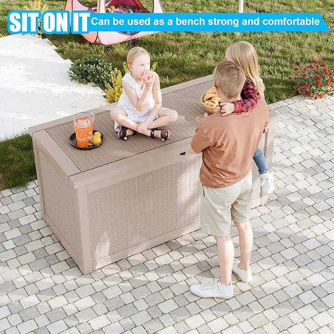 260 Gallon Large Resin Deck Box, Lockable Outdoor Storage Box for Patio Cushions Storage Furniture,Garden Tools, Pool Supplies, Weatherproof and UV Resistant- Grey Rattan (260 Gallon) by GreenHaven Gardens