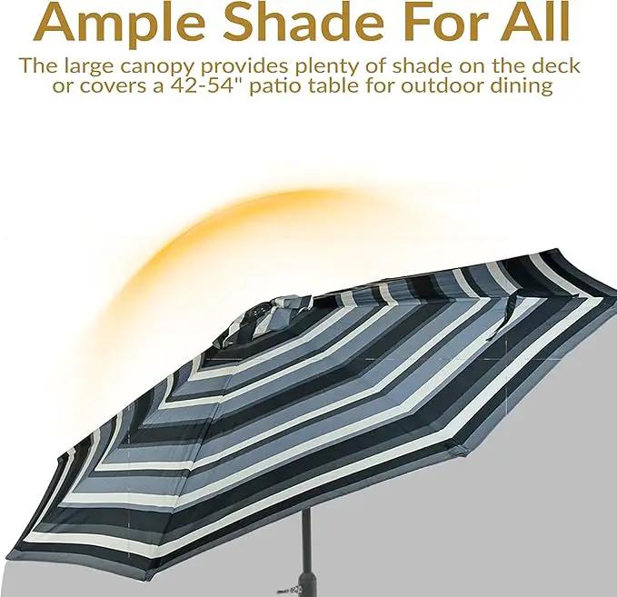 Sunnydaze Outdoor Patio Umbrella - Polyester Table Market Umbrella with Push-Button Tilt and Crank - 8 Sturdy Ribs - Catalina Beach Stripe - 9ft by GreenHaven Gardens