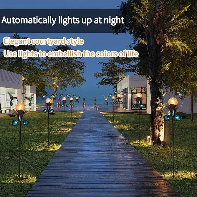 VCUTEKA Solar Lights Outdoor Metal Garden Stake Waterproof Crackle Glass Globe Garden Decor Hummingbird for Pathway, Lawn, Patio, Yard by GreenHaven Gardens