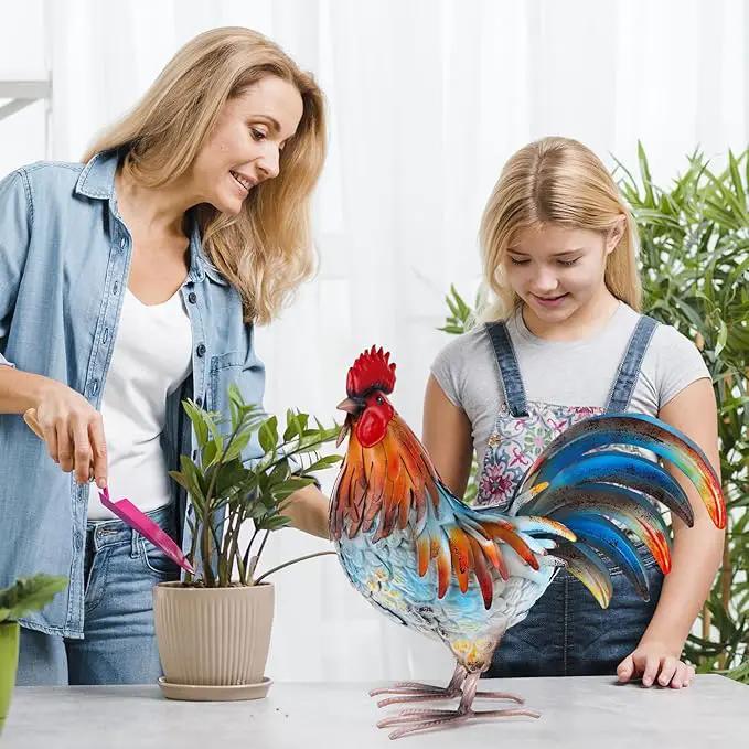Metal Rooster Decor Garden Statue,Yard Chicken Decorations Outdoor Sculpture for Backyard Patio Kitchen Lawn Ornaments,Birthday Housewarming Gifts for Women Mom by GreenHaven Gardens
