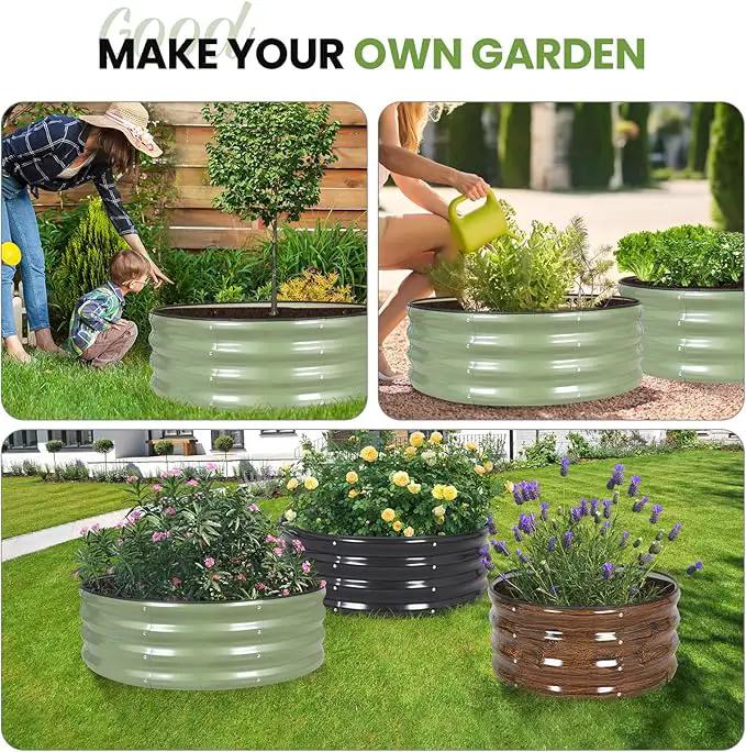 G GOOD GAIN Round Raised Garden Bed - 2Pcs 3x3x1ft Galvanized Steel Planter Boxes Outdoor with Rubber Edge Trim | Metal Raised Beds for Gardening Vegetables Flowers Fruits Herbs (Olive Green) by GreenHaven Gardens