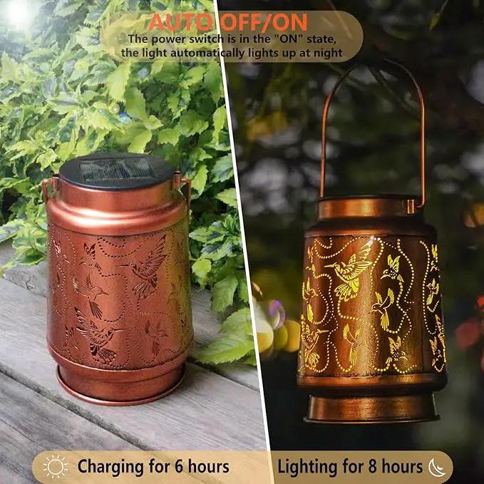 2 Pack Solar Hummingbird Lanterns Outdoor Hanging Decor Lantern,Waterproof Hollow Out Metal Decorative Garden Light,Graceful Decoration for Patio,Yard,Landscape,Walkway,Festival by GreenHaven Gardens