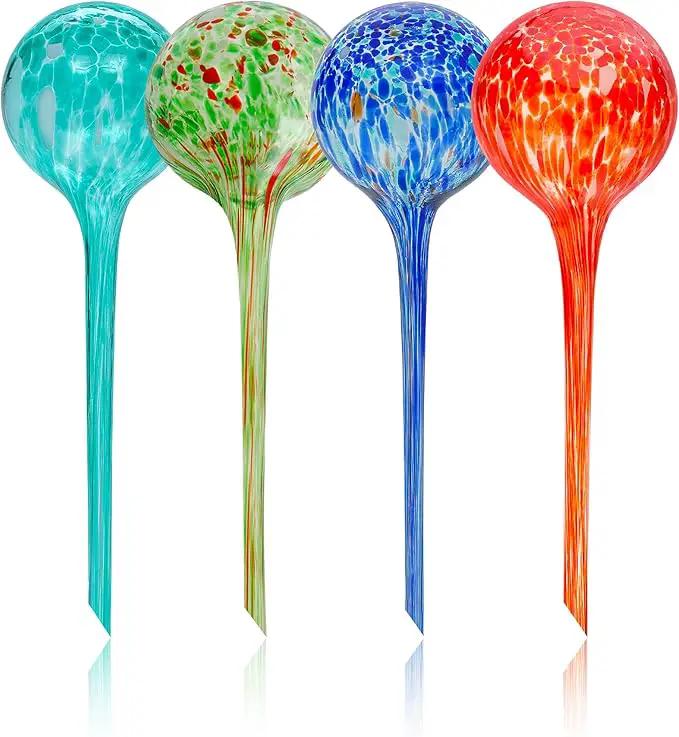 Iridescent Self Watering Globes, Glass Rainbow Plant Watering Globes, Self Watering Planter Insert, Automatic Plant Waterer Indoor (Large-4 Pcs Multi-Color, Large) by GreenHaven Gardens