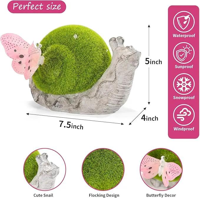 Solar Snail Garden Statue Lights for Outdoor Decor Flocking with LED Figurine Lighting Resin Slug Flocked Decorations for Patio Lawn Yard Home Housewarming Mom Wowen Gifts by GreenHaven Gardens