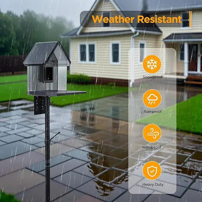 Bird House Pole Kit, Heavy-Duty Adjustable Pole for Outdoors with 5 Prongs Base,Metal Universal Support Pole for Bird Feeders,Solar Pannel,Black by GreenHaven Gardens