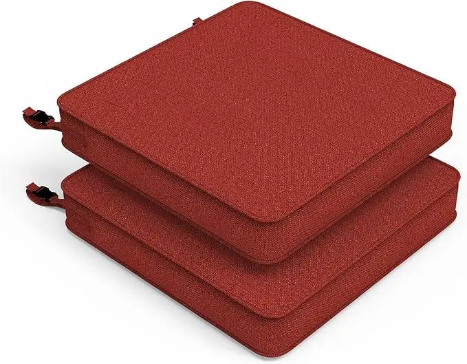 LVTXIII Patio Chair Cushions 19"x19"x3", Water-Repellent Outdoor Seat Cushions for Patio Furniture, Square Chair Pads with Ties for Home Garden Decoration, Set of 2, Brick Red by GreenHaven Gardens