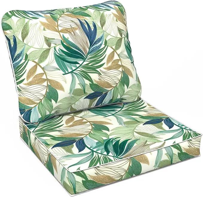 LVTXIII Outdoor Deep Seat Cushion Patio Seat and Back Cushion Set Seasonal Chair Cushion for Dining Arm Chairs, Wicker Chairs and Garden Furniture Decoration, 24"x24"x4", Lush Leaf Green by GreenHaven Gardens