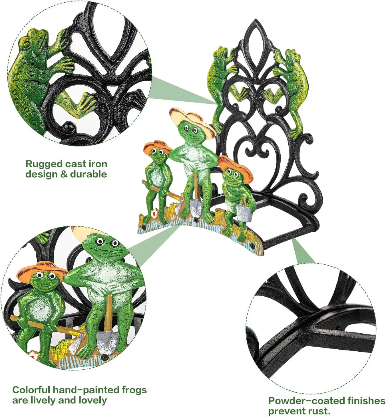 Sungmor Garden Hose Holder Wall Mounted, Large Capacity & Heavy Duty Cast Iron Water Hose Holder for Outside, Pretty & Lovely Hard-working Frogs Hose Reel, Watering Hose Metal Stand Sturdy Pipe Hanger by GreenHaven Gardens