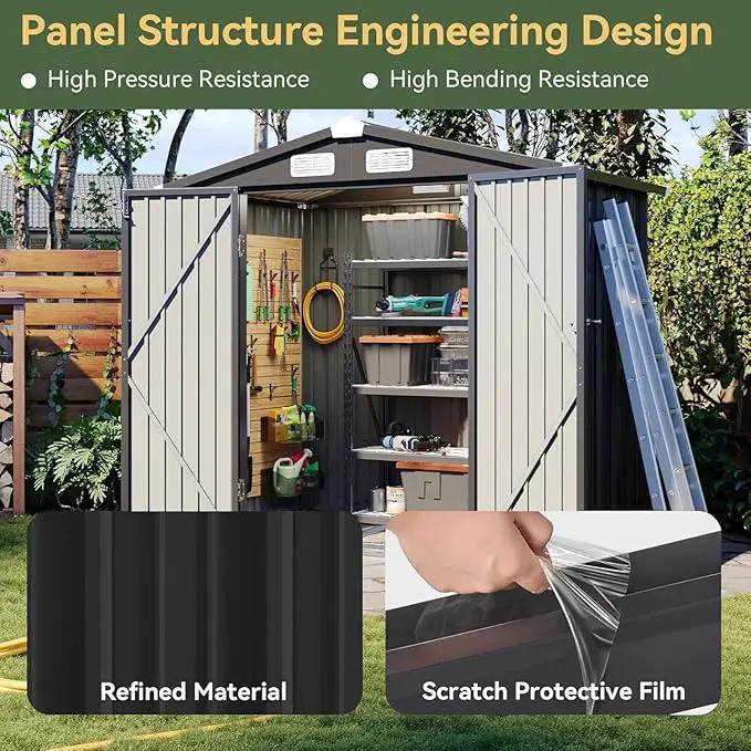 Aoxun 6'x4' Outdoor Storage Shed with Base Galvanized Steel Metal Garden Shed for Patio, Lawn & Garden Black, 6' x 4'W/Base by GreenHaven Gardens