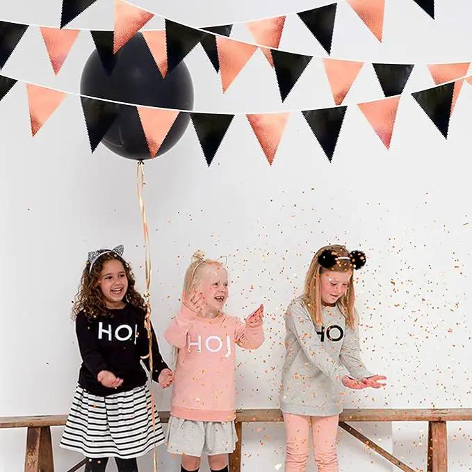 Black Rose Gold Party Decorations Triangle Pennant Banner Flag Rose Gold Black Metallic Fabric Bunting Garland for Graduation Birthday Wedding Engagement Bachelorette Celebration Hen Party Supplies by GreenHaven Gardens